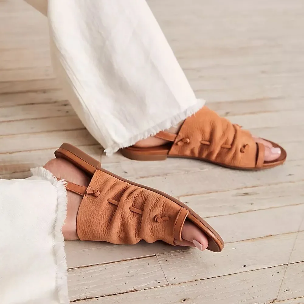 Free People Miz Mooz Lake House Sling Back Leather Sandal Tan Brown EU 36